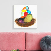 Blauwe eieren in Nest Kleurrijk Canvas Afdruk (Insitu (Woonkamer))