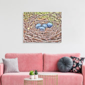 Blauwe eieren in nestbekapte doek canvas afdruk (Insitu (Woonkamer))