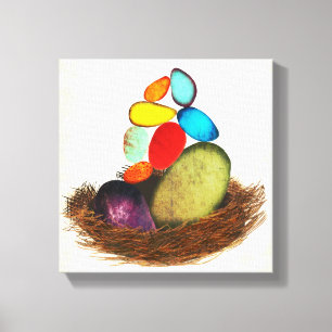 Blauwe eieren in nestkleurig canvas afdruk
