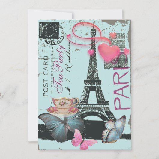 Blauwe Eiffeltoren Parijs bruids theefeest Kaart (Voorkant)