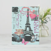 Blauwe Eiffeltoren Parijs bruids theefeest Kaart (Staand voorkant)