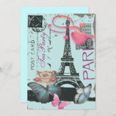Blauwe Eiffeltoren Parijs bruids theefeest Kaart (Voorkant / Achterkant)