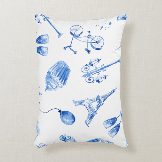 Blauwe Eiffeltoren Paris Waterverf Kunst Accent Kussen (Voorkant(Verticaal))