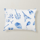 Blauwe Eiffeltoren Paris Waterverf Kunst Accent Kussen (Achterkant)