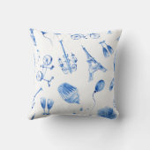 Blauwe Eiffeltoren Paris Waterverf Kunst Kussen (Achterkant)