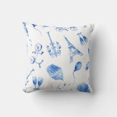 Blauwe Eiffeltoren Paris Waterverf Kunst Kussen (Voorkant)