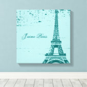 Blauwe Eiffeltower - schilderkunst Canvas Afdruk (Insitu (Houten vloer))