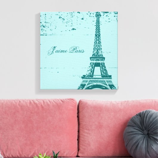Blauwe Eiffeltower - schilderkunst Canvas Afdruk (Insitu (Woonkamer))