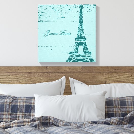 Blauwe Eiffeltower - schilderkunst Canvas Afdruk (Insitu (Slaapkamer))