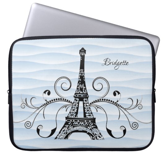 Blauwe Eiffeltower - Vledige laptophoes Laptop Sleeve (Voorkant)