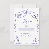 Blauwe eigenzinnige eigenzinnige hand getrokken br RSVP kaartje (Voorkant)