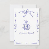 Blauwe eigenzinnige eigenzinnige hand getrokken br RSVP kaartje (Achterkant)