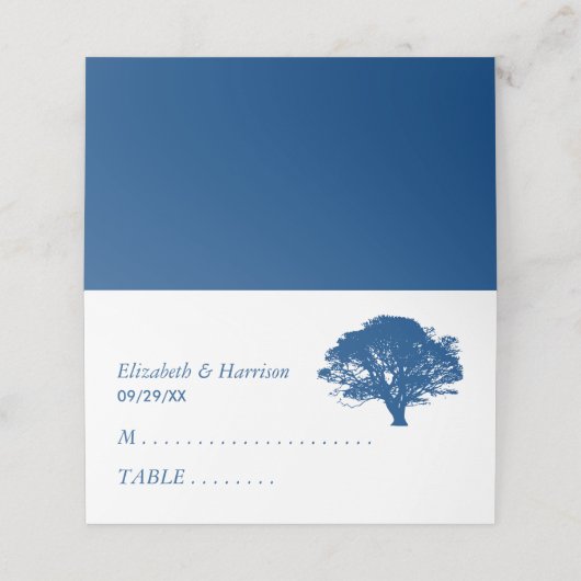 Blauwe eik boom, rustieke & minimalistische bruilo plaatskaartje (Buitenkant ongevouwen)