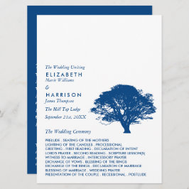 Blauwe eik boom, rustieke & minimalistische bruilo programmakaart