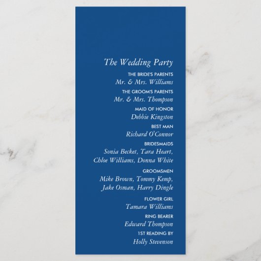 Blauwe eik boom, rustieke & minimalistische bruilo programmakaart (Achterkant)