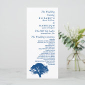 Blauwe eik boom, rustieke & minimalistische bruilo programmakaart (Staand voorkant)