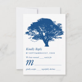 Blauwe eik boom, rustieke & minimalistische bruilo RSVP kaartje