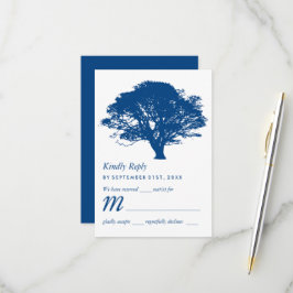 Blauwe eik boom, rustieke & minimalistische bruilo RSVP kaartje