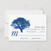 Blauwe eik boom, rustieke & minimalistische bruilo RSVP kaartje (Voorkant)