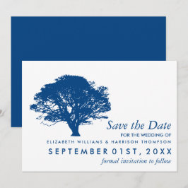 Blauwe eik boom, rustieke & minimalistische bruilo save the date