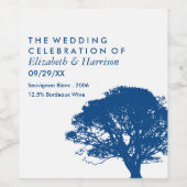 Blauwe eik boom, rustieke & minimalistische bruilo wijn etiket (Enkel label)