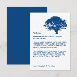 Blauwe eik boom, rustieke/minimalistische bruiloft informatiekaartje
