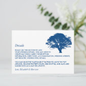Blauwe eik boom, rustieke/minimalistische bruiloft informatiekaartje (Staand voorkant)