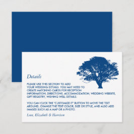 Blauwe eik boom, rustieke/minimalistische bruiloft informatiekaartje