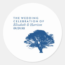 Blauwe Eik, Rustieke & Minimalistische Trouwdag Ronde Sticker