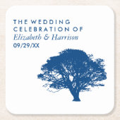 Blauwe Eikenboom, Rustieke & Minimalistische Trouw Kartonnen Onderzetters (Voorkant)