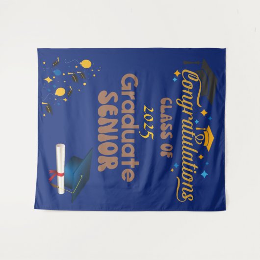 Blauwe eindexamenklas van 2025 afstuderen wandkleed (Voorkant (horizontaal))