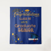 Blauwe eindexamenklas van 2025 afstuderen wandkleed (Voorkant)