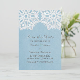 Blauwe elastische kant Opslaan Datum uitnodigen Save The Date