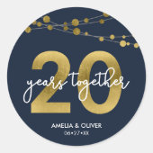 Blauwe elastische stralen van licht 20e Jubileum Ronde Sticker (Voorkant)