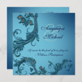 Blauwe elegant bruiloft verloving kaart (Voorkant / Achterkant)