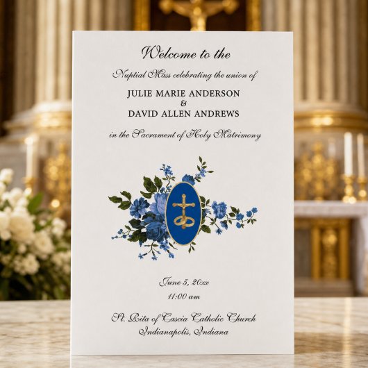 Blauwe Elegant-katholieke bruiloft Briefpapier