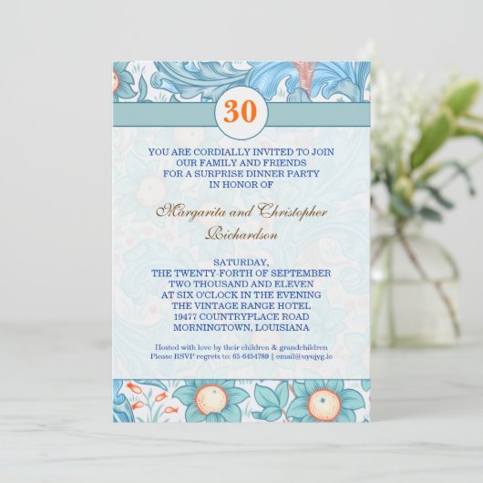 blauwe elegant uitnodigingen voor 30e trouwdag (Staand voorkant)