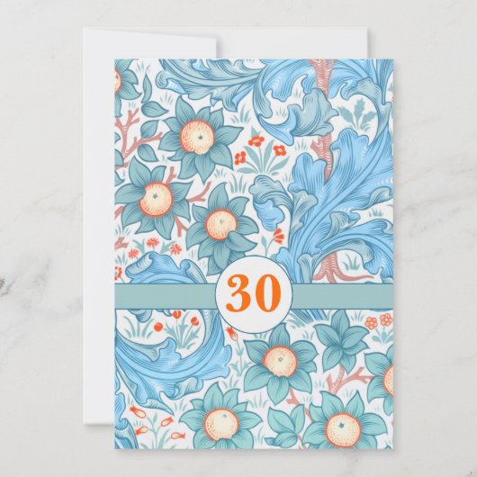 blauwe elegant uitnodigingen voor 30e trouwdag (Achterkant)