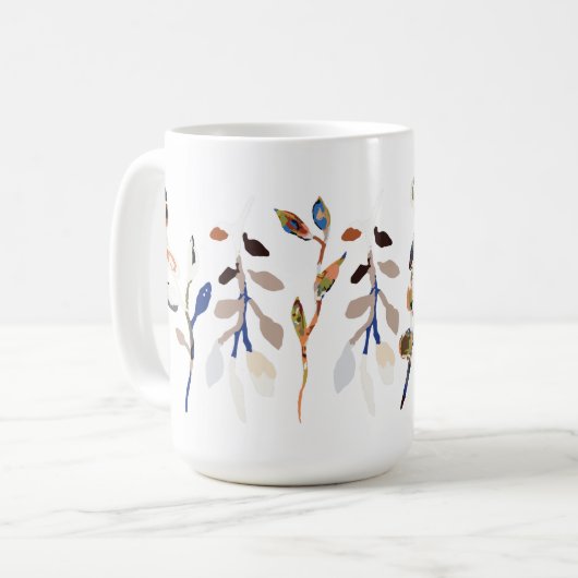 Blauwe Elegant Waterverf Floral Koffiemok (Voorkant links)