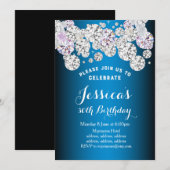 blauwe elegantdiamant , uitnodiging voor verjaarda (Voorkant / Achterkant)