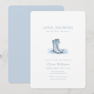 Blauwe Elegante April Boog Regenlaarzen Baby Showe Kaart