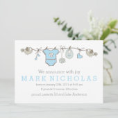 Blauwe, elegante babykleeraankondiging aankondiging (Staand voorkant)