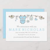 Blauwe, elegante babykleeraankondiging aankondiging (Voorkant / Achterkant)