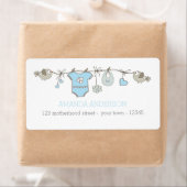 Blauwe, elegante babykleeraankondiging etiket (Insitu)