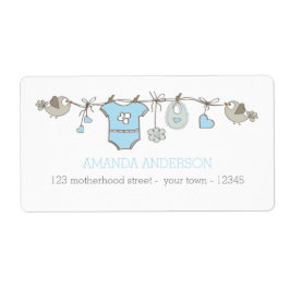 Blauwe, elegante babykleeraankondiging etiket
