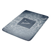 Blauwe Elegante Bloei Monogram Badmat (Gekanteld)