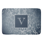 Blauwe Elegante Bloei Monogram Badmat (Voorkant)