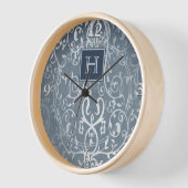 Blauwe Elegante Bloei Monogram Klok (Hoek)
