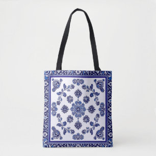 Blauwe Elegante Bloemen Canvas tas   Stijlvol en v