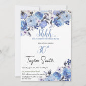 Blauwe elegante Bloemen Verrassing Party Uitnodige Kaart (Voorkant)